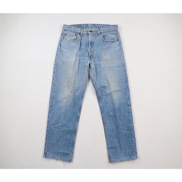 Vintage 80s Levis 505 Mens 32x28 Distressed Regular Fit Denim Jeans Blue USA